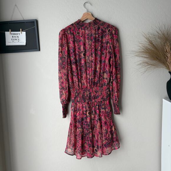 A.L.C. Dress Silvie Dress Pink Floral Silk Blend Smocked Waist Ruffle Hem Size 2 - Picture 6 of 8